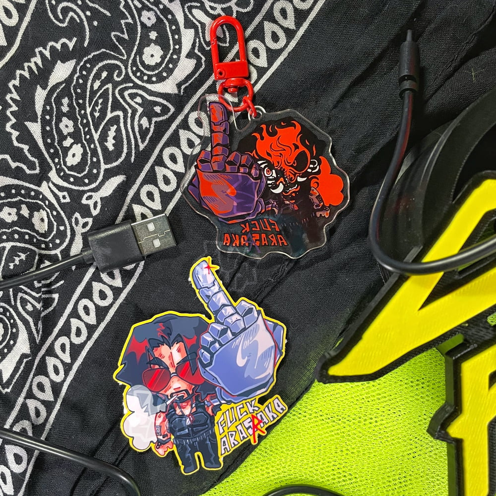 johnny silverhand cyberpunk 2077 charm and sticker