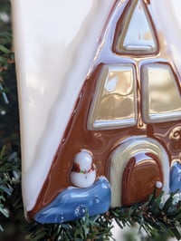 Image 4 of A-Frame Gingerbread Cabin Fused Glass Ornament 