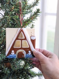 Image 2 of A-Frame Gingerbread Cabin Fused Glass Ornament 