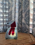 Polar Dog with Red Scarf, Fused Glass Woodland Votive with Tea Light