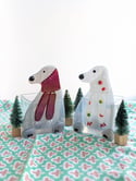 Polar Dog with Red Scarf, Fused Glass Woodland Votive with Tea Light