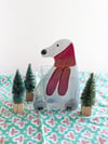 Polar Dog with Red Scarf, Fused Glass Woodland Votive with Tea Light