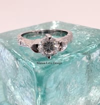 Image 1 of 18k solid White gold diamond Hawaiian ring (Scroll and Plumeria design)