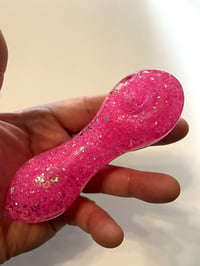 Image 3 of Barbie Pink Freezable Glitter Glass Pipe, Girly Glass Pipes