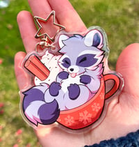 Image 1 of Raccoon Cocoa (Double-sided 3" Keychain)