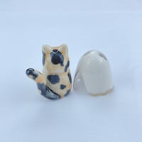 Image 5 of Glow in dark tortie kitty with ghost mask ceramic figurine (discount price)