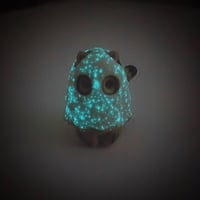 Image 6 of Glow in dark tortie kitty with ghost mask ceramic figurine (discount price)