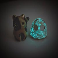 Image 7 of Glow in dark tortie kitty with ghost mask ceramic figurine (discount price)