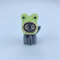 Image 1 of Black cat with frog hat ceramic figurine #1