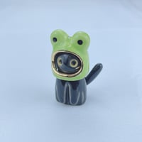 Image 2 of Black cat with frog hat ceramic figurine #1