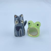 Image 3 of Black cat with frog hat ceramic figurine #1