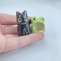 Image 4 of Black cat with frog hat ceramic figurine #1