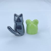 Image 5 of Black cat with frog hat ceramic figurine #1