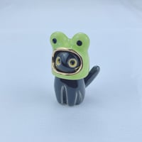 Image 2 of Black cat with frog hat ceramic figurine #2