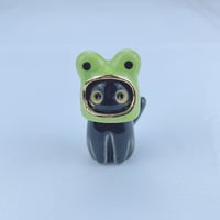 Image 1 of Black cat with frog hat ceramic figurine #2