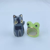 Image 3 of Black cat with frog hat ceramic figurine #2