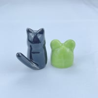 Image 5 of Black cat with frog hat ceramic figurine #2