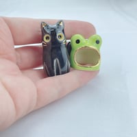 Image 4 of Black cat with frog hat ceramic figurine #2