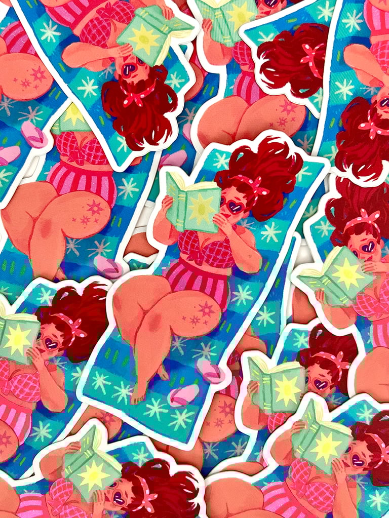 Beach Reader ~ Holographic Sticker Image 2
