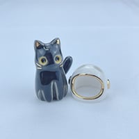 Image 3 of Black cat with astronaut helmet ceramic figurine