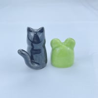 Image 5 of Tuxedo kitty with frog hat ceramic figurine