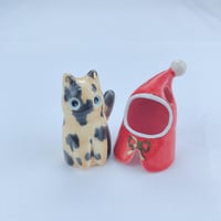 Image 3 of Santa coat tortie cat ceramic figurine