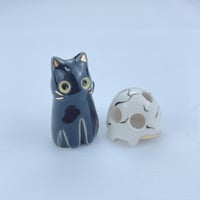 Image 3 of Glow in dark Zombie skull mask black cat ceramic figurine (discount price)