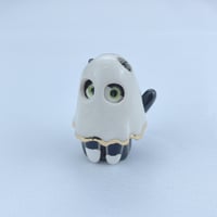 Image 3 of Glow in dark tuxedo cat with ghost mask ceramic figurine (discount price)