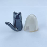 Image 4 of Glow in dark Black kitty With Ghost Mask Ceramic Figurine 