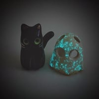 Image 7 of Glow in dark Black kitty With Ghost Mask Ceramic Figurine 