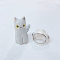 Image 3 of Gray cat with astronaut helmet ceramic figurine (helmet cover and white gold version)