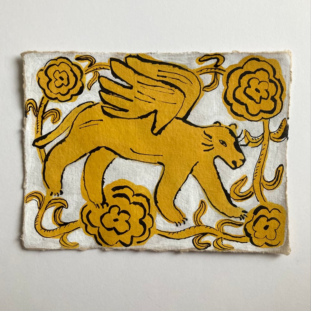 Image of 'Golden Leo in Roses' mini painting