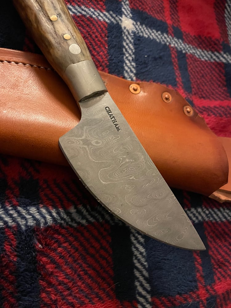 Image of Available Knife/ Damascus Pewter Skinner