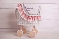 Image 1 of Wicker pram white pink bedding
