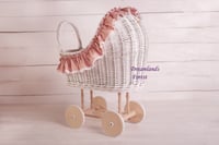Image 4 of Wicker pram white pink bedding