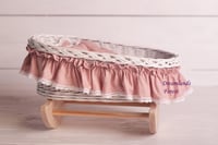 Image 2 of Wicker cradle white pink bedding