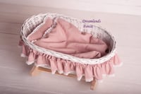 Image 6 of Wicker cradle white pink bedding