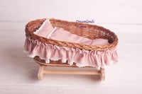 Image 1 of Wicker cradle natural pink bedding