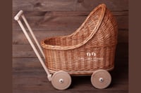 Image 1 of Wicker pram natural pink bedding set