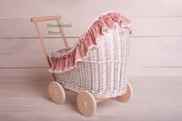 Image 7 of Wicker pram white pink bedding set