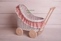 Image 5 of Wicker pram white pink bedding set