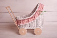 Image 1 of Wicker pram white pink bedding set