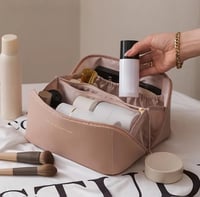Image 1 of PU Leather Cosmetics Makeup bag pouch skincare partition storage waterproof for travel 