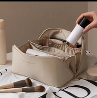 Image 3 of PU Leather Cosmetics Makeup bag pouch skincare partition storage waterproof for travel 
