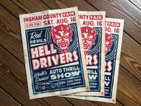 Image 1 of Red Devils Hell Drivers Thrill Show Linocut Print (blue edition) FREE SHIPPING