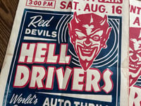 Image 2 of Red Devils Hell Drivers Thrill Show Linocut Print (blue edition) FREE SHIPPING