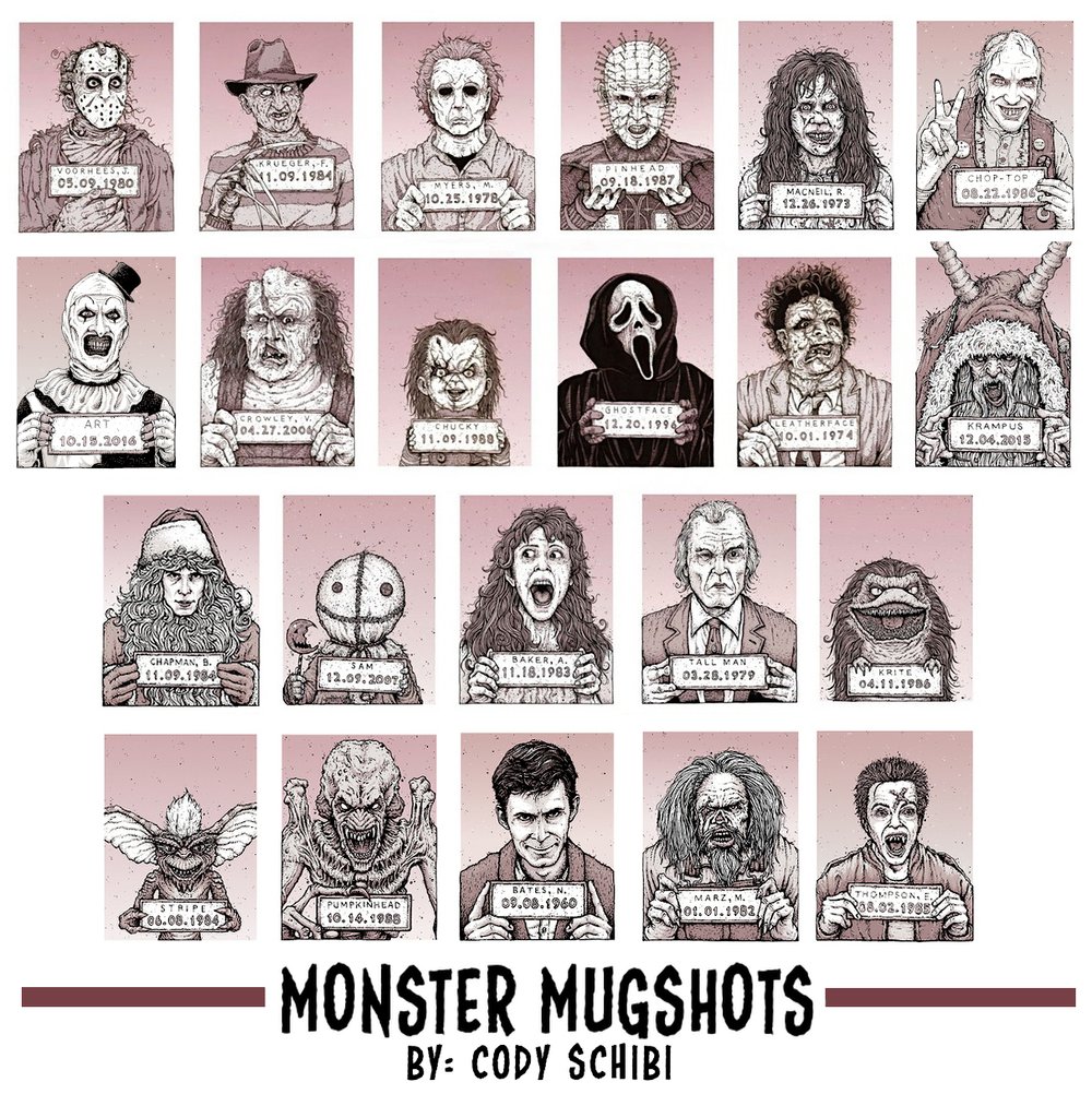 'Monster MugShots' Individual prints or Complete Set!