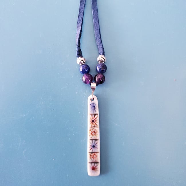 Flower Scribe  Porcelain Pendant