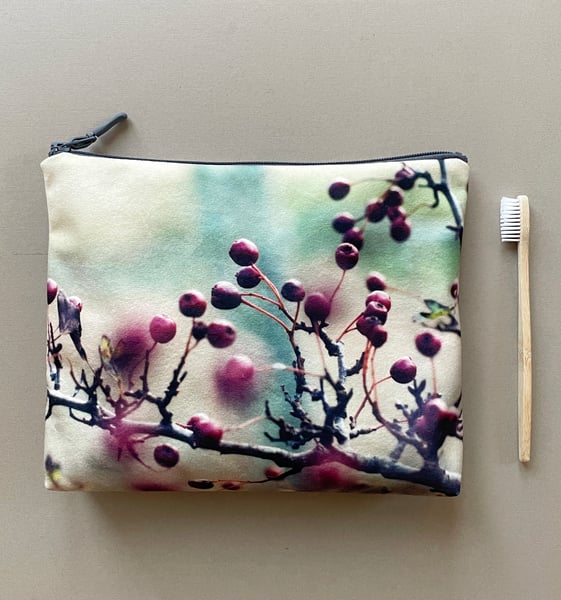 Image of Hawthorn berries, LARGE travel bag, make-up, toiletries zipper pouch