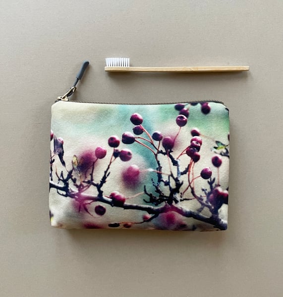 Image of Hawthorn berries, wash bag, make-up, travel zipper pouch